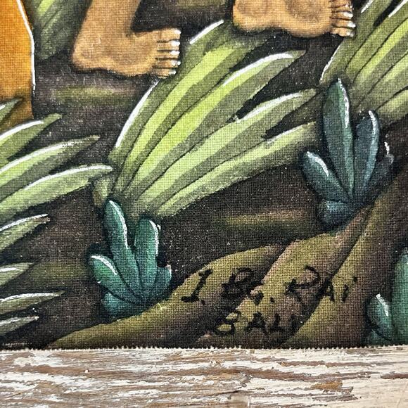 Vintage Balinese Gouache Painting I.BG Rai Bali Village Scene Rice Harvest 11x8” - Picture 4 of 15